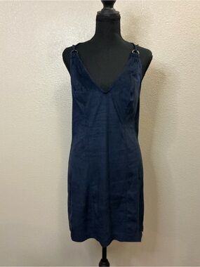 Navy V-Neck Mini Slip Dress with Ring Straps